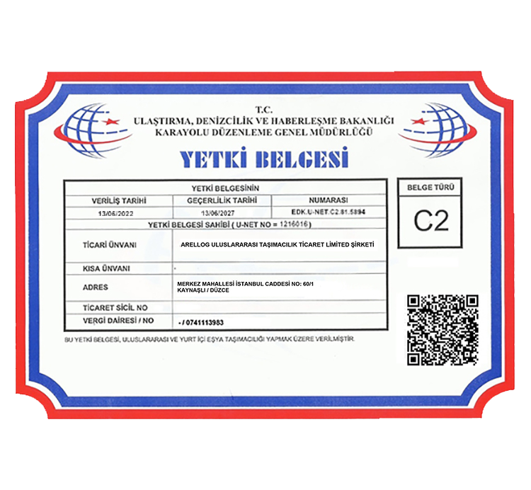 ARELLOG C2 Yetki Belgesi